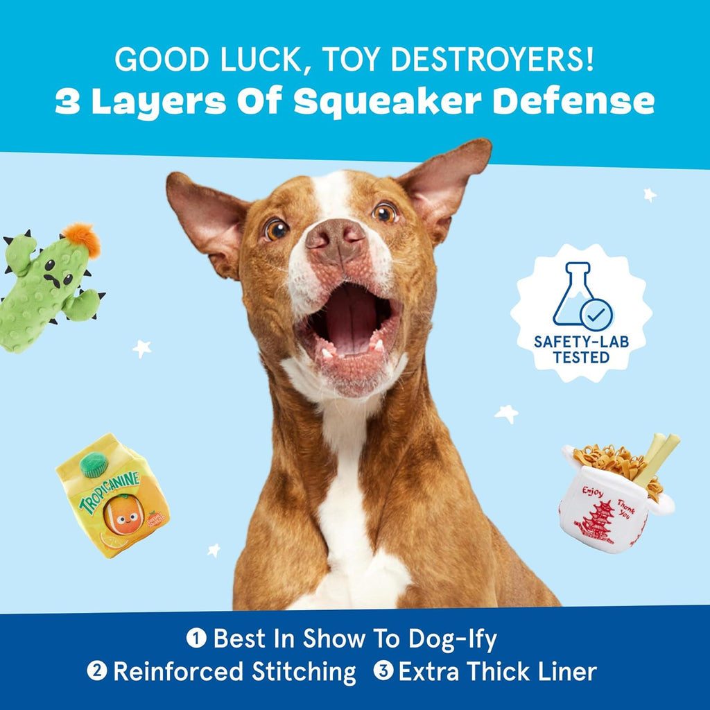 Barkbox 2 in 1 Interactive Plush Dog Toy - Rip and Reveal Toy for Dogs and Puppies - Stimulating Squeaky Pet Toys | Peas in a Pod (Small)