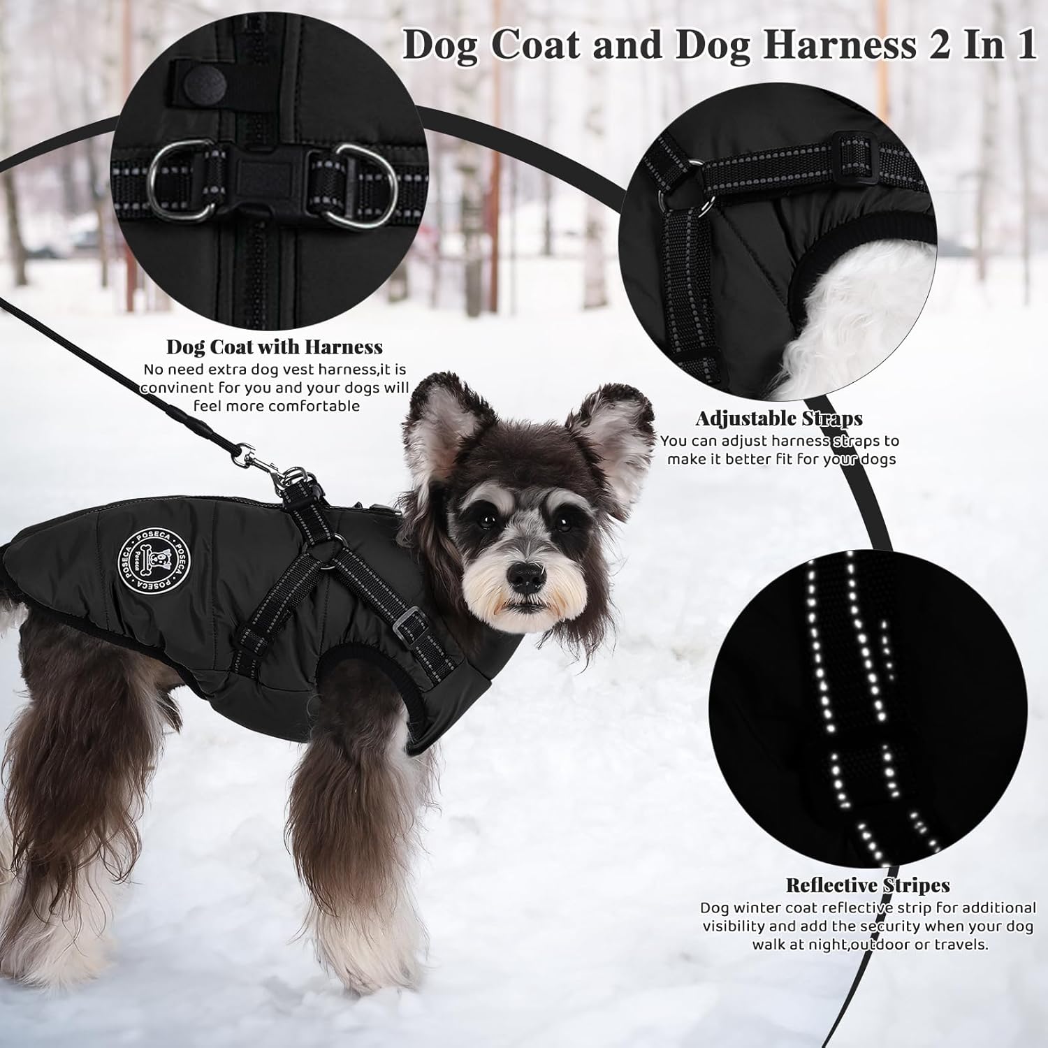 Poseca Dog Clothes for Small Dogs Dog Coat Waterproof Winter Jacket Warm Vest Dog Clothes Dog Coat Warm Winter Dog Jacket with Dog Harness for Small Medium Large Dogs