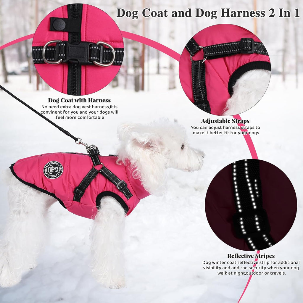 Poseca Dog Clothes for Small Dogs Dog Coat Waterproof Winter Jacket Warm Vest Dog Clothes Dog Coat Warm Winter Dog Jacket with Dog Harness for Small Medium Large Dogs