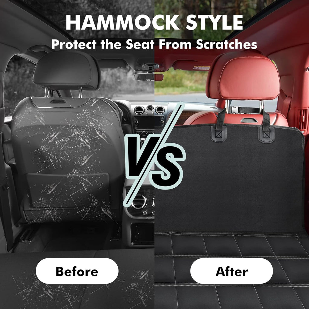 Hopidogie Dog Car Seat Cover 4-in-1, 100% Waterproof Dog Hammock for Car Back Seat, Scratchproof Nonslip Back Bench Cover for Pets Machine Washable Durable Universal fits Trucks SUV