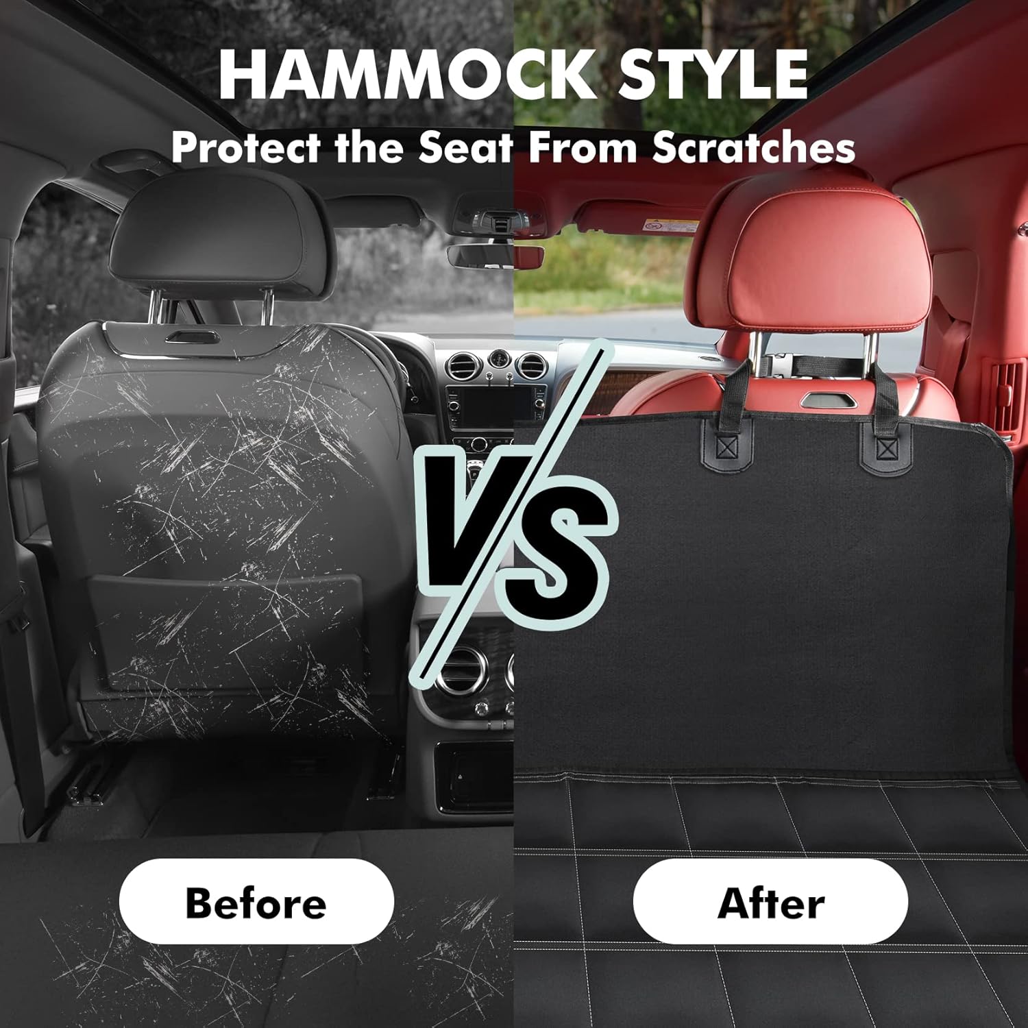 Hopidogie Dog Car Seat Cover 4-in-1, 100% Waterproof Dog Hammock for Car Back Seat, Scratchproof Nonslip Back Bench Cover for Pets Machine Washable Durable Universal fits Trucks SUV