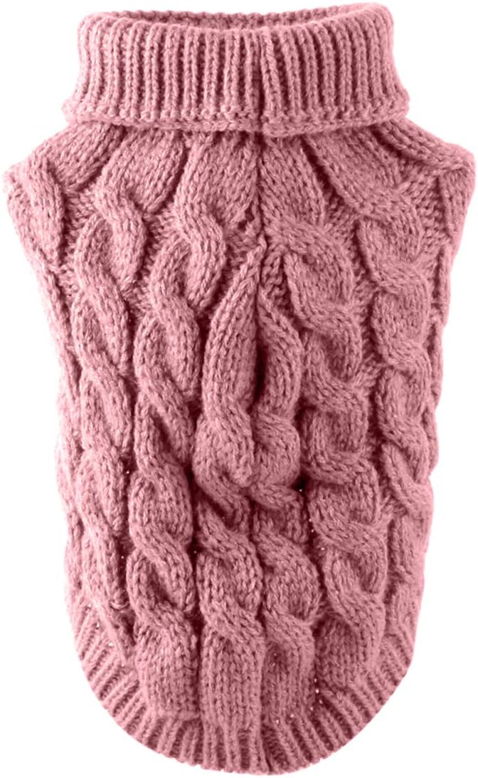 Pet Dog Turtleneck Knitting Sweater Coat Winter Warmer Thickening Pullover Knitwear Crochet Coat Clothes for Small Medium Large Dog Puppy Cat (M, Pink)
