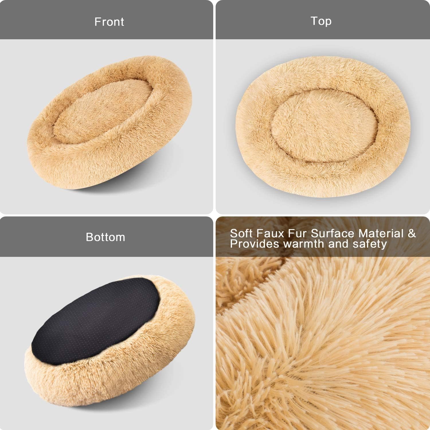 MFOX Calming Dog Bed Cat Bed Donut, Faux Fur | ObaPet