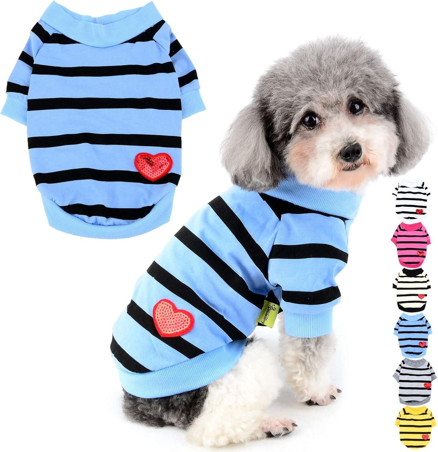 Zunea Dog Shirts for Small Dogs Summer Basic T-Shirt Striped Puppy Clothes Sequins Love Heart Sweatshirt Soft Cotton Short Sleeve Tee Shirt Pet Girl Boy Clothing Pullover Chihuahua Apparel Gray S
