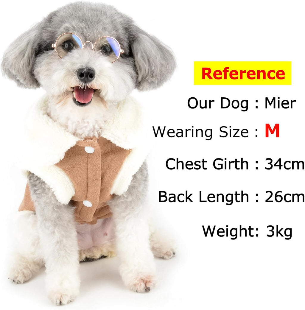 Zunea Dog Winter Coats for Small Dogs Cats Shearing Fleece Dog Jacket Coat with D-Ring Cute Puppy Clothes with Bow Soft Warm Fleece Vest Clothing Windproof Cold Weather Pet Chihuahua Apparel Khaki M
