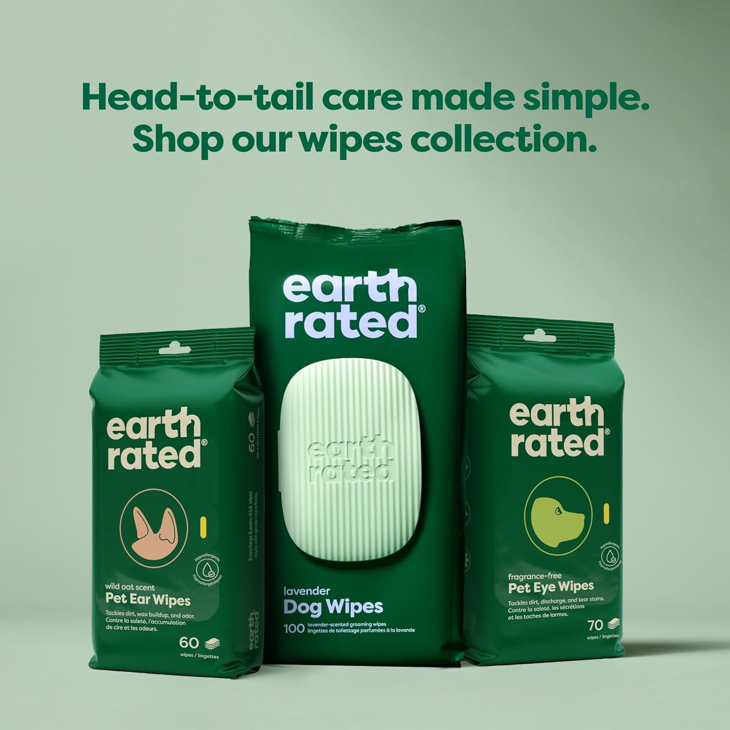 Earth Rated Hypoallergenic Dog Wipes, Cleaning | ObaPet