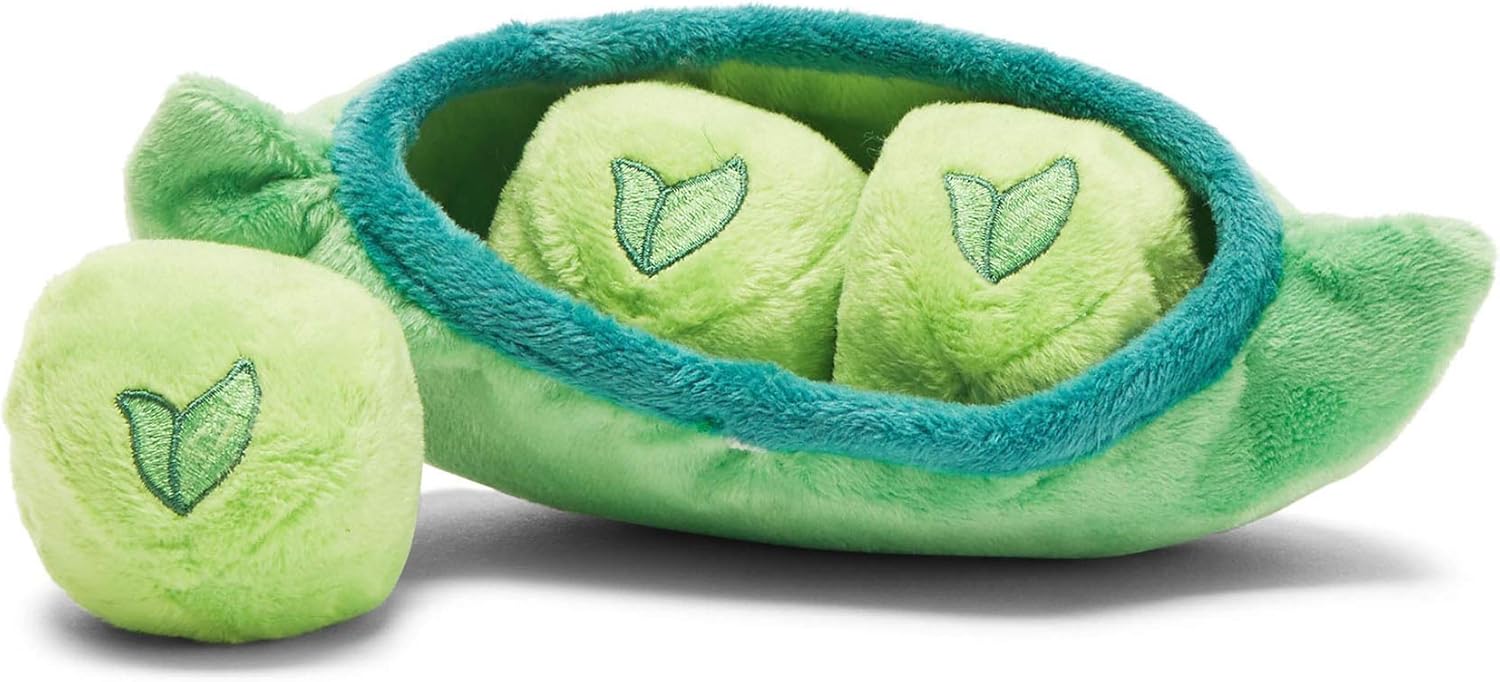 Barkbox 2 in 1 Interactive Plush Dog Toy - Rip and Reveal Toy for Dogs and Puppies - Stimulating Squeaky Pet Toys | Peas in a Pod (Small)