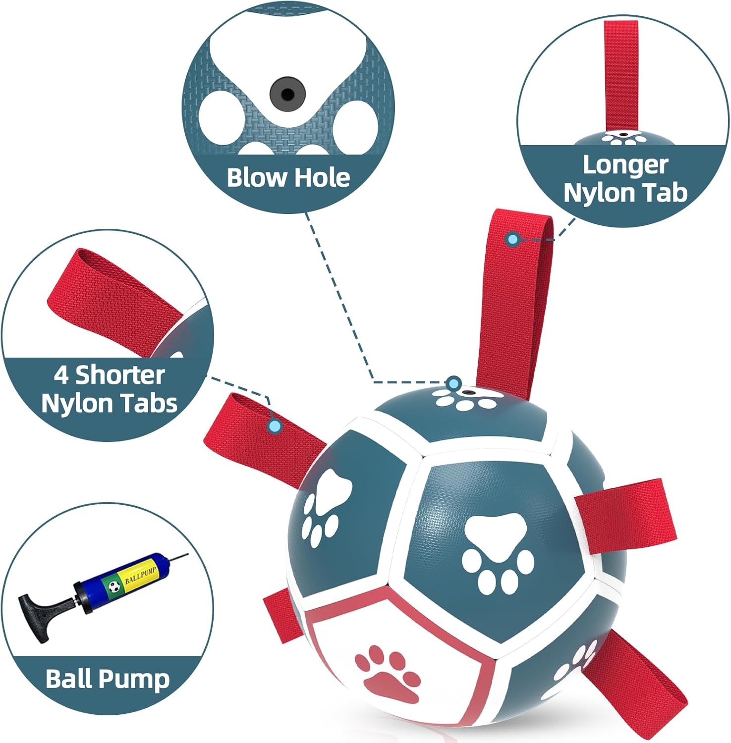HETOO Interactive Dog Football Toys with Grab Tabs, Durable Dog Water Balls for Small Medium Breed, Indoor & Outdoor