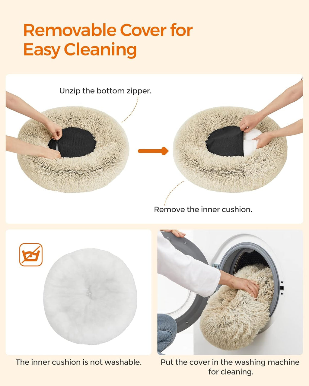 Feandrea Dog Bed, Donut Cat Bed, Fluffy Calming | ObaPet