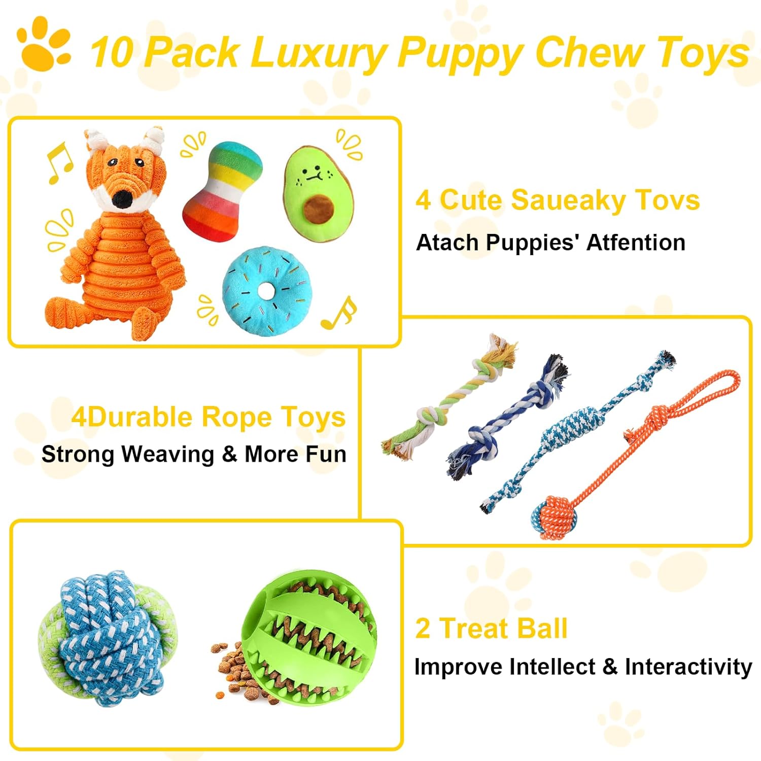 10 Pack Luxury Puppy Toys for Teething Small Dogs,Squeaky Plush Dog Rope Toys Set, Puppy Chew Toys with Cute Squeaky Dog Toys, Ball and More Rope Dog Chew Toys, Xmas Gift for Small and Medium Dogs