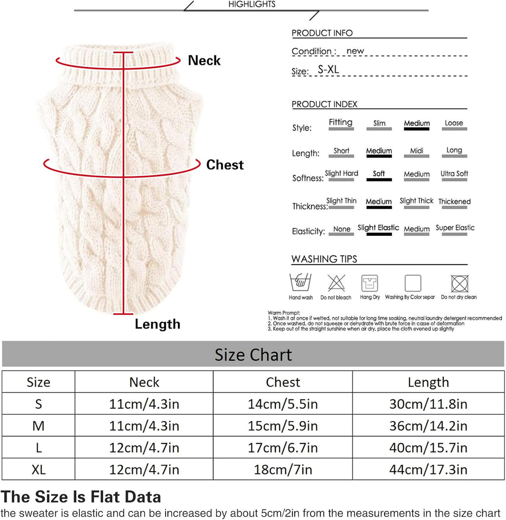 Pet Dog Turtleneck Knitting Sweater Coat Winter Warmer Thickening Pullover Knitwear Crochet Coat Clothes for Small Medium Large Dog Puppy Cat (M, Pink)