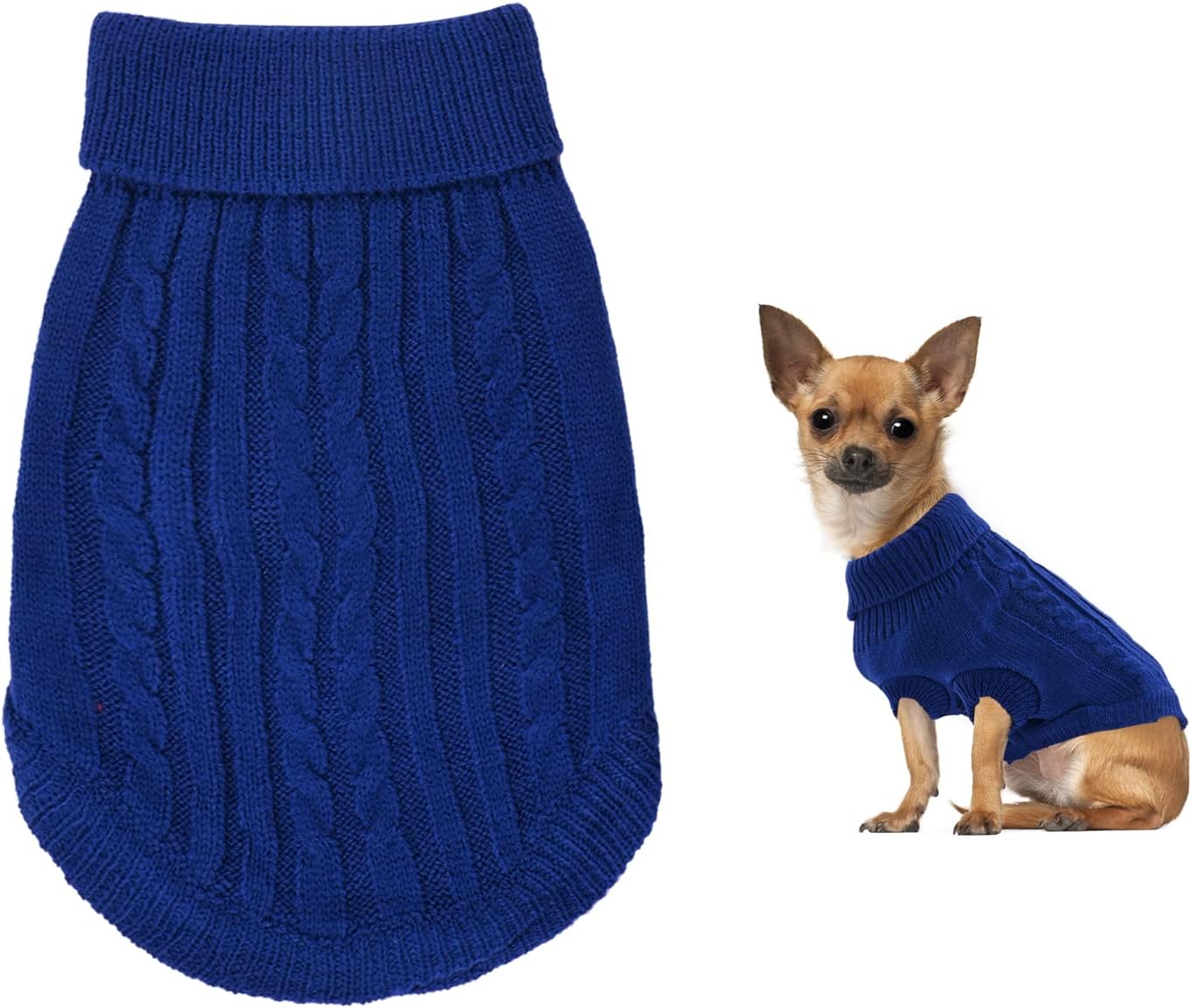 Small Dog Jumper, Warm Puppy Sweater for Small Dogs Winter Knitted Dog Pullover Soft Turtleneck Dog Clothes Vest for Pet Autumn, Winter Outfit for Welsh Corgi, Yorkshire Terrier, Chihuahua (XS, Blue)