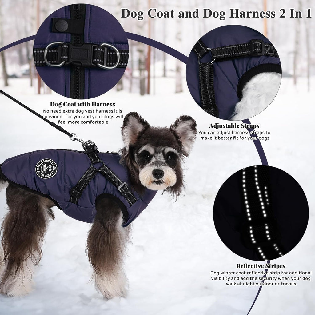 Poseca Dog Clothes for Small Dogs Dog Coat Waterproof Winter Jacket Warm Vest Dog Clothes Dog Coat Warm Winter Dog Jacket with Dog Harness for Small Medium Large Dogs