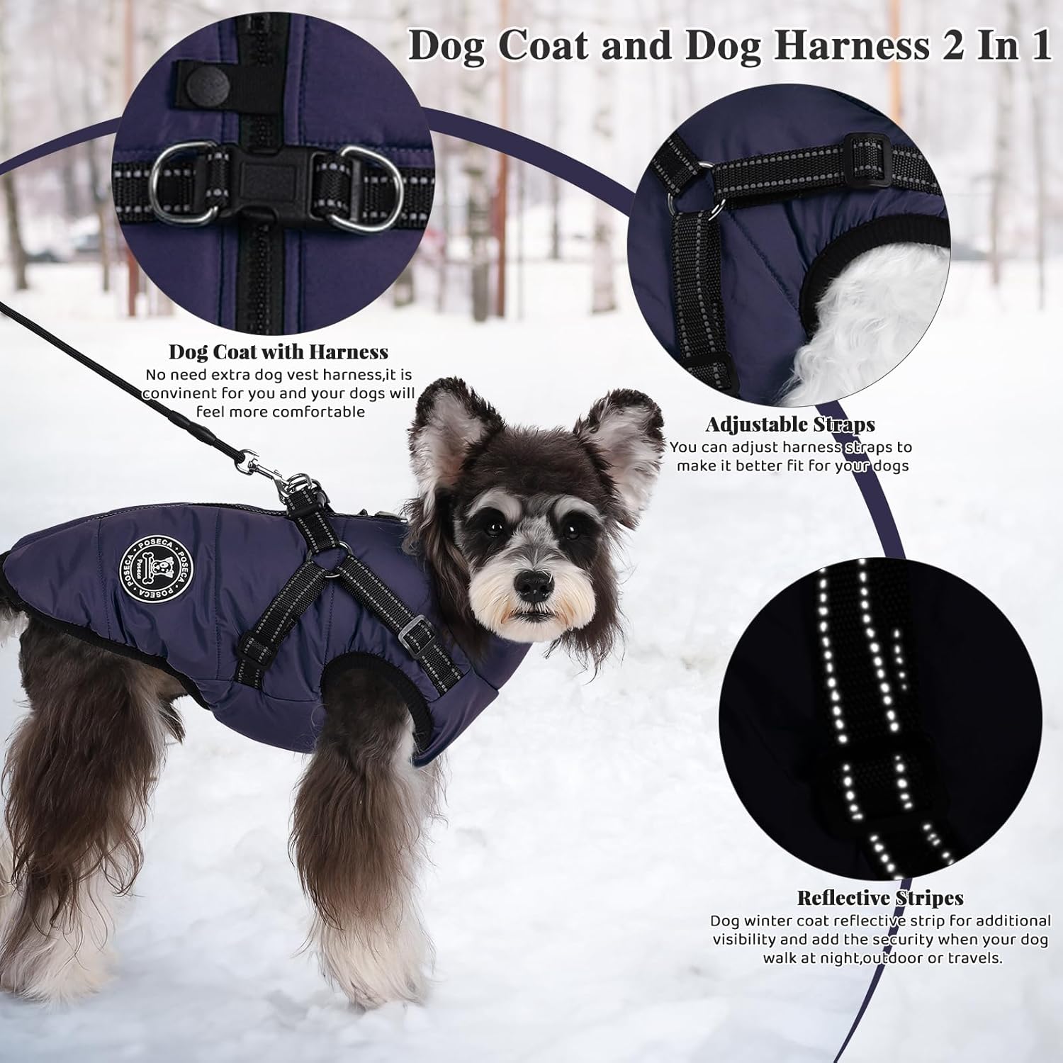Poseca Dog Clothes for Small Dogs Dog Coat Waterproof Winter Jacket Warm Vest Dog Clothes Dog Coat Warm Winter Dog Jacket with Dog Harness for Small Medium Large Dogs