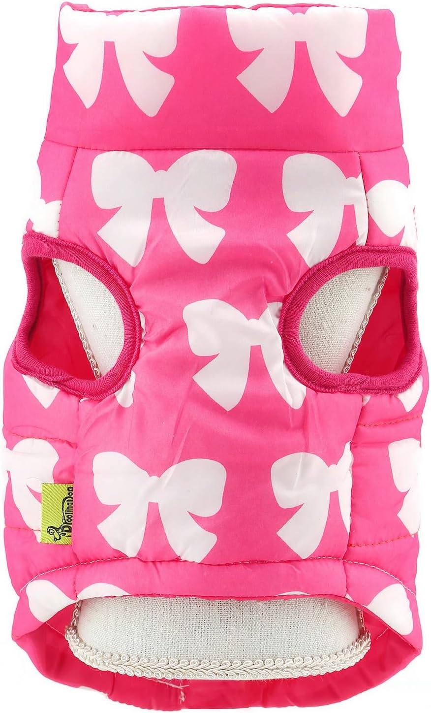 SMALLLEE_LUCKY_STORE Small Dog Cat Winter Coat Harness Jacket with D-ring Boy Girl Pet Puppy Comfort Padded Bomber Vest No Pull Chihuahua Clothes Pink Bows XS
