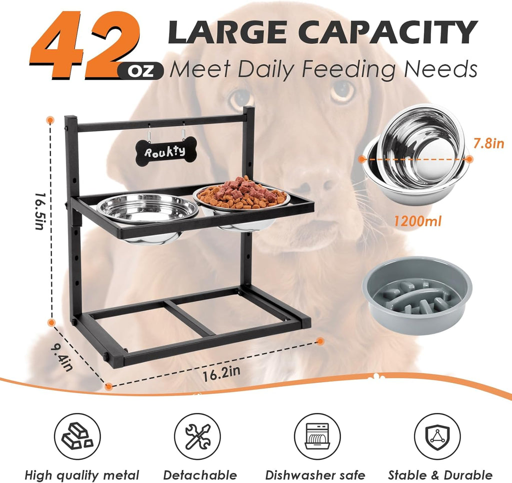 Raised Dog Bowl Height-Adjustable, Dog bowls | ObaPet
