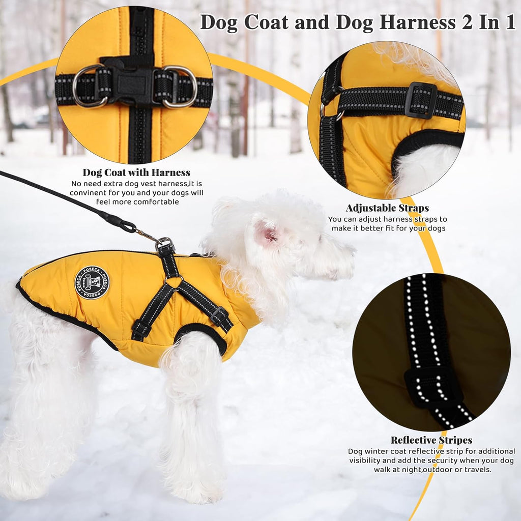 Poseca Dog Clothes for Small Dogs Dog Coat Waterproof Winter Jacket Warm Vest Dog Clothes Dog Coat Warm Winter Dog Jacket with Dog Harness for Small Medium Large Dogs
