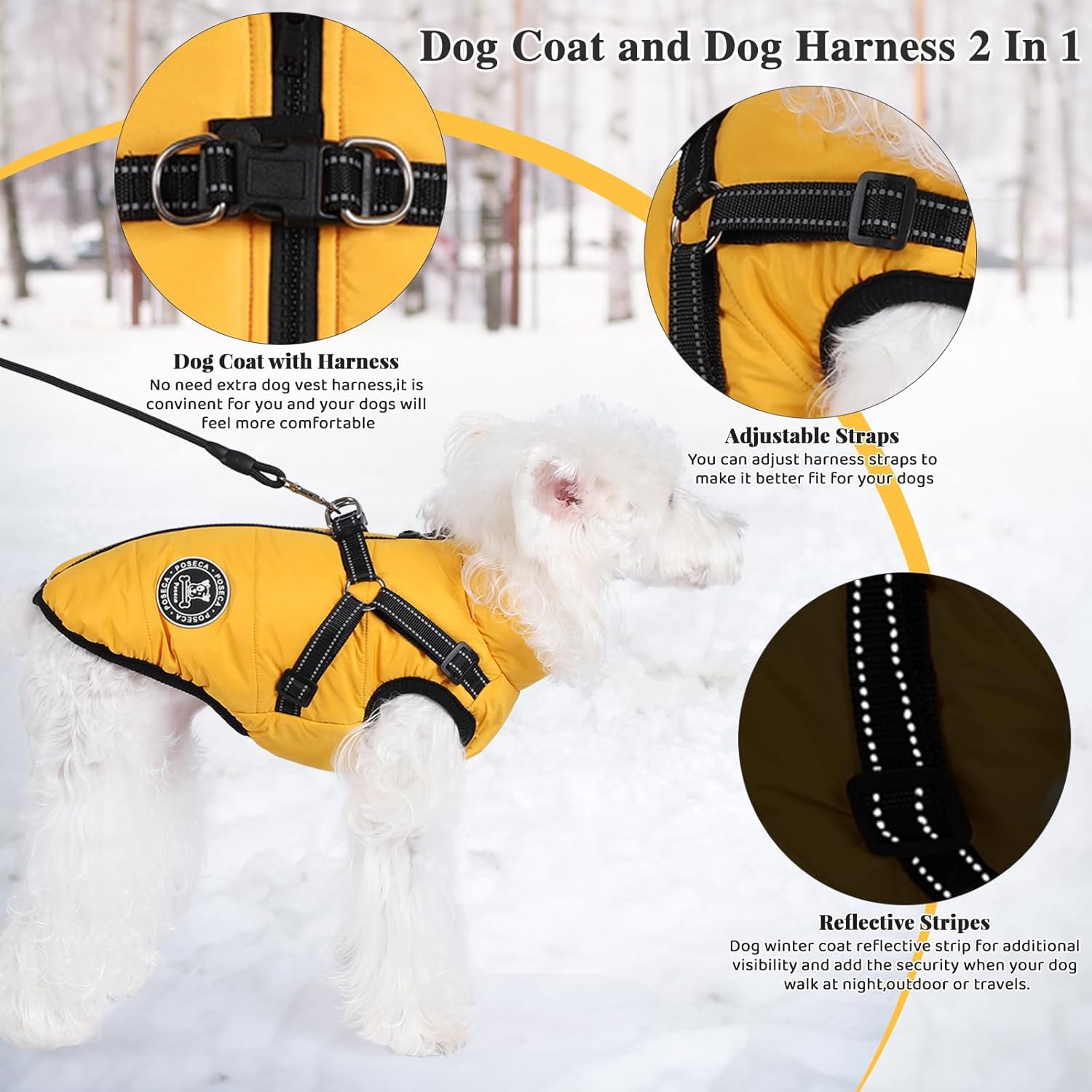 Poseca Dog Clothes for Small Dogs Dog Coat Waterproof Winter Jacket Warm Vest Dog Clothes Dog Coat Warm Winter Dog Jacket with Dog Harness for Small Medium Large Dogs