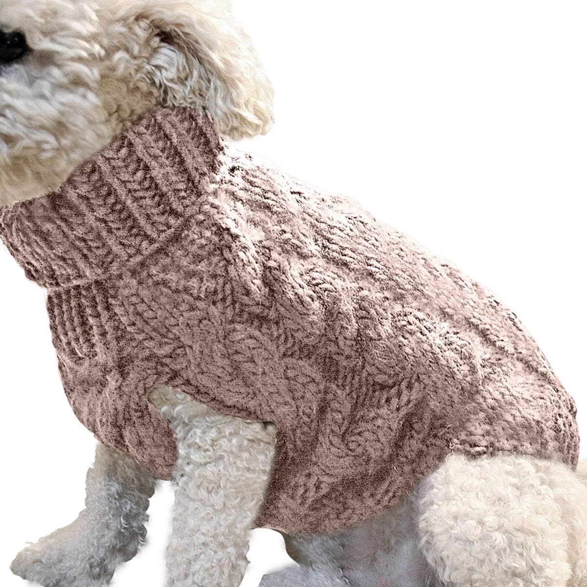 Pet Dog Turtleneck Knitting Sweater Coat Winter Warmer Thickening Pullover Knitwear Crochet Coat Clothes for Small Medium Large Dog Puppy Cat (M, Pink)