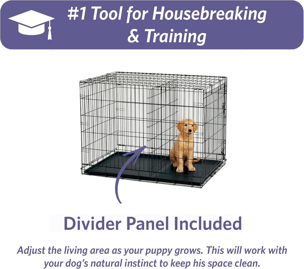 MidWest Homes Pets Newly Enhanced Door iCrate Long Dog Crate, Includes Leak-Proof Pan, Floor Protecting Feet, Divider Panel & New Patented Features