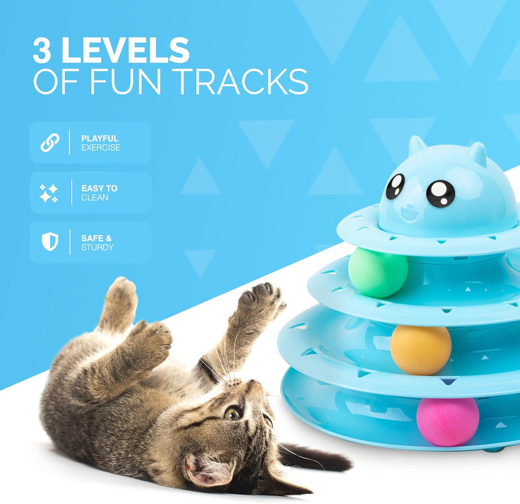 FurDreams Cat Roller Ball Toy Interactive - 3 Tier Tower Fun Cat Ball Track Toy, 3 Level Pet Teaser Toy for Interactive Play, Kitten Fun Puzzle Toy for Exercise & Stimulation