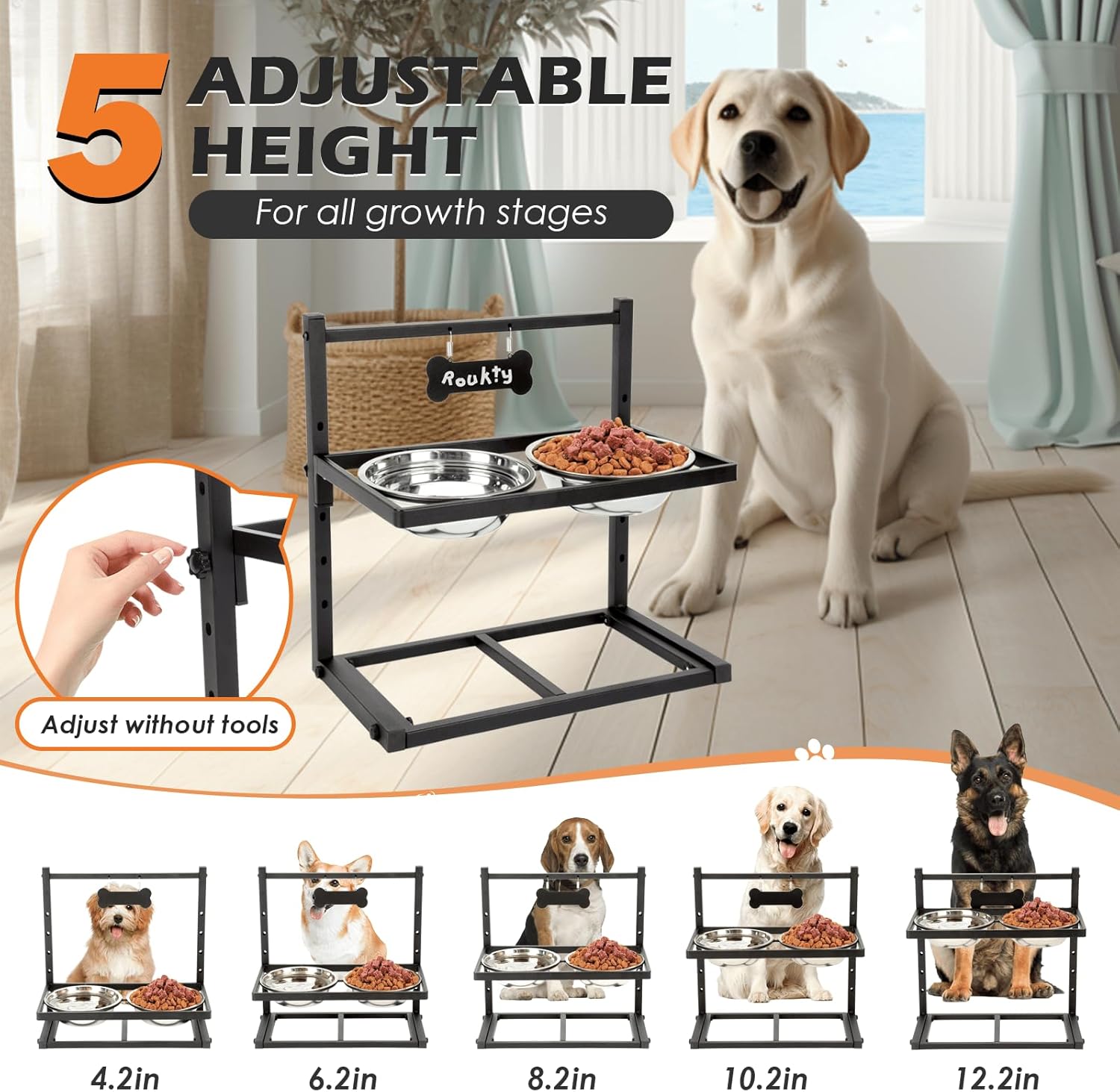 Raised Dog Bowl Height-Adjustable, Dog bowls | ObaPet