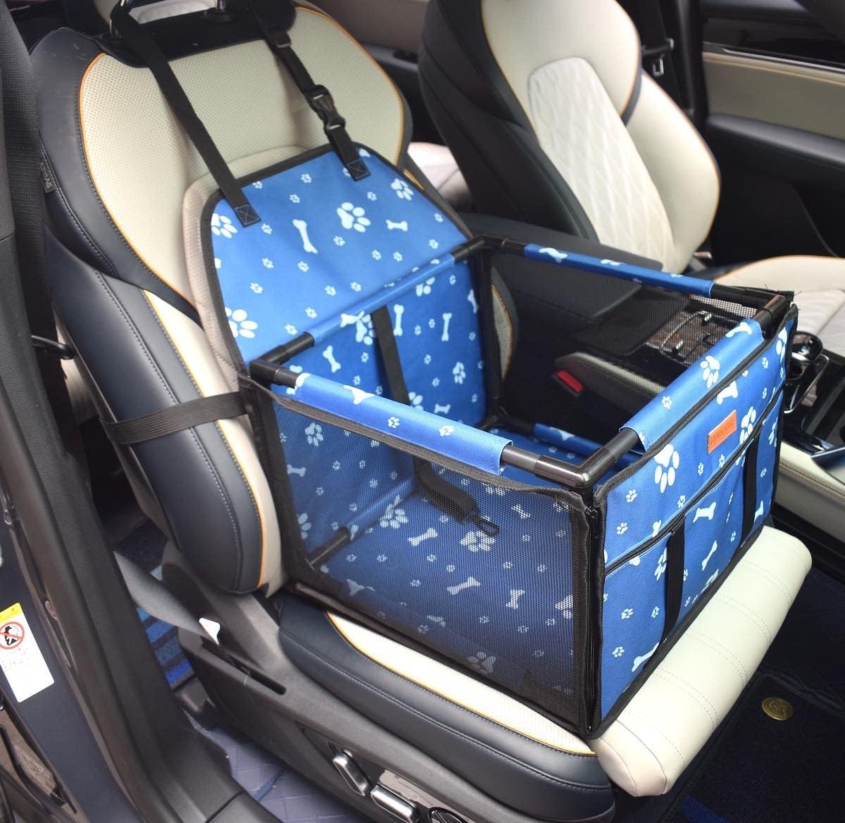 GoBuyer Waterproof Pet Dog Car Seat Booster Carrier with Seat Belt Harness Restraint for Puppy Cat Travel (Paw)