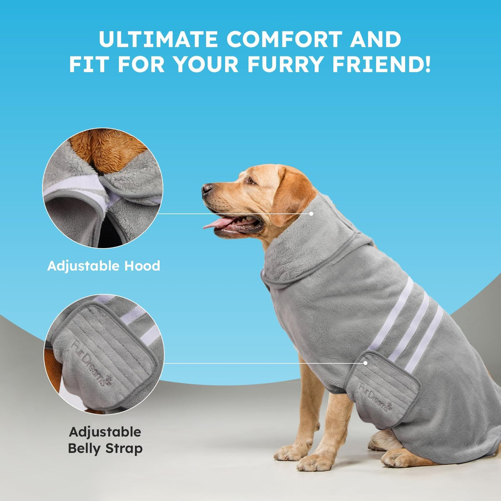 FurDreams Dog Robe - Super Absorbent & Quick-Drying Pet Towel, Soft Cozy Fabric for Comfortable Fit, Versatile Use for Home & On-The-Go Dog Bathrobe for Easy Grooming & Drying