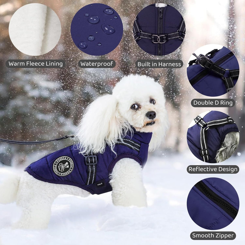 Poseca Dog Clothes for Small Dogs Dog Coat Waterproof Winter Jacket Warm Vest Dog Clothes Dog Coat Warm Winter Dog Jacket with Dog Harness for Small Medium Large Dogs