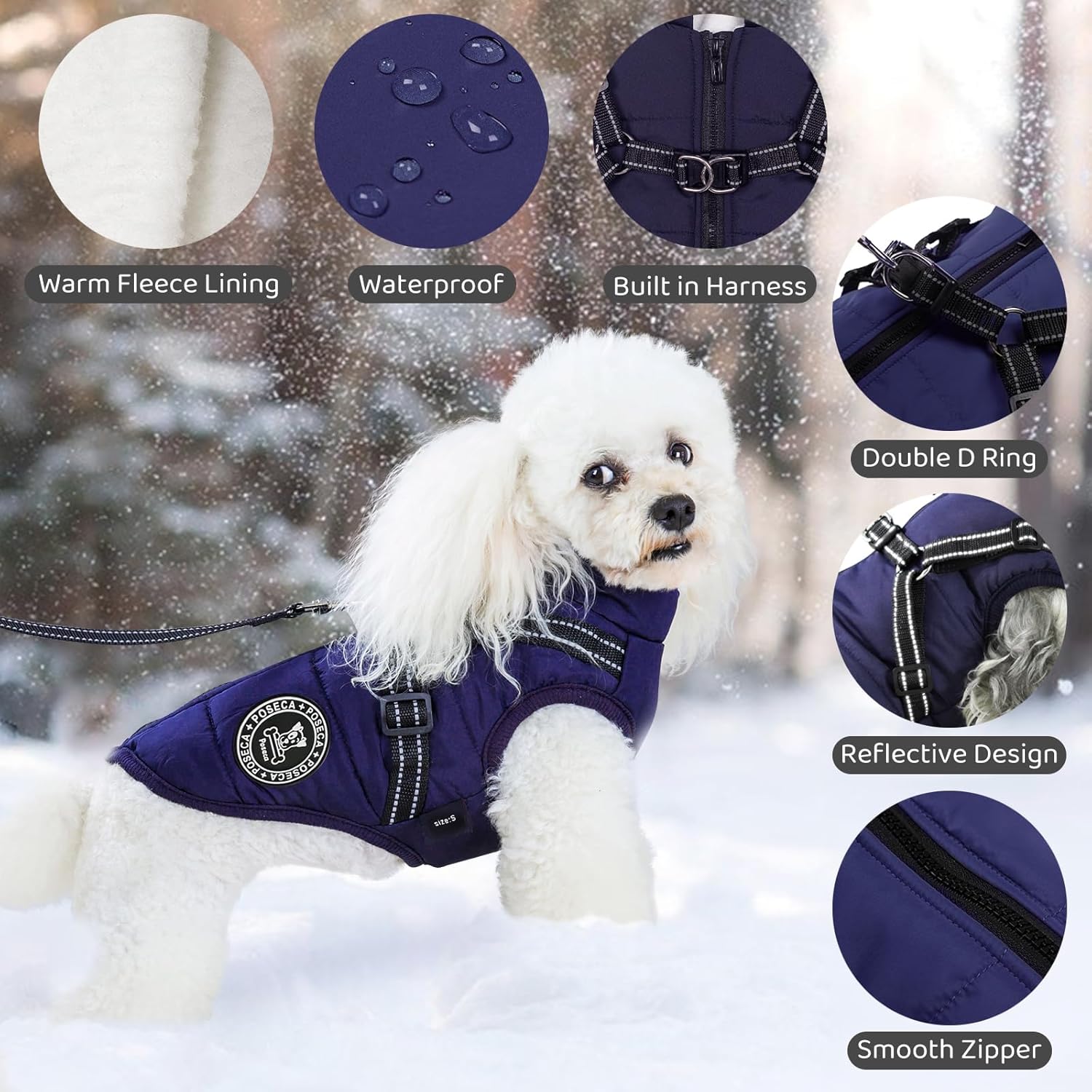 Poseca Dog Clothes for Small Dogs Dog Coat Waterproof Winter Jacket Warm Vest Dog Clothes Dog Coat Warm Winter Dog Jacket with Dog Harness for Small Medium Large Dogs