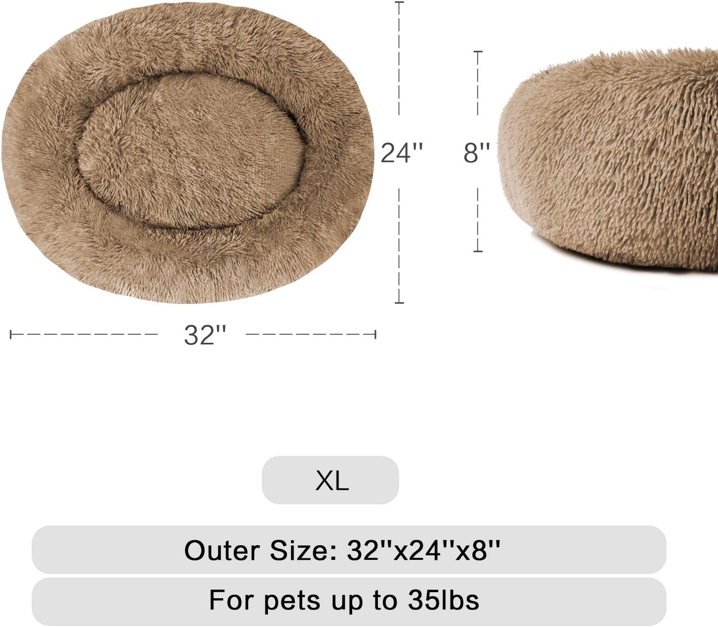 MFOX Calming Dog Bed Cat Bed Donut, Faux Fur | ObaPet