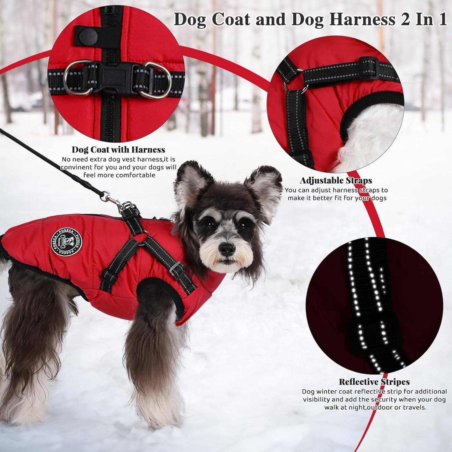 Poseca Dog Clothes for Small Dogs Dog Coat Waterproof Winter Jacket Warm Vest Dog Clothes Dog Coat Warm Winter Dog Jacket with Dog Harness for Small Medium Large Dogs