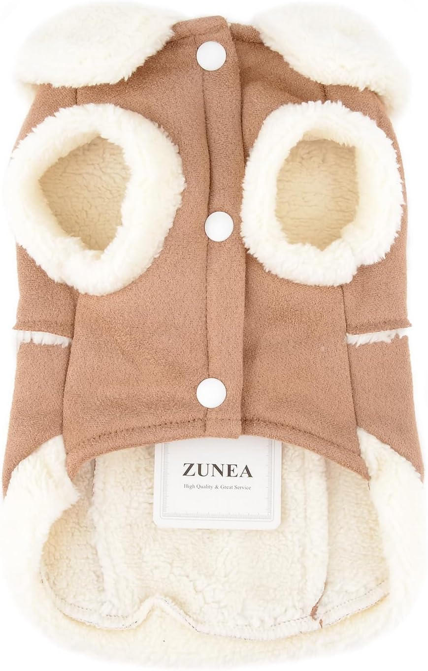 Zunea Dog Winter Coats for Small Dogs Cats Shearing Fleece Dog Jacket Coat with D-Ring Cute Puppy Clothes with Bow Soft Warm Fleece Vest Clothing Windproof Cold Weather Pet Chihuahua Apparel Khaki M