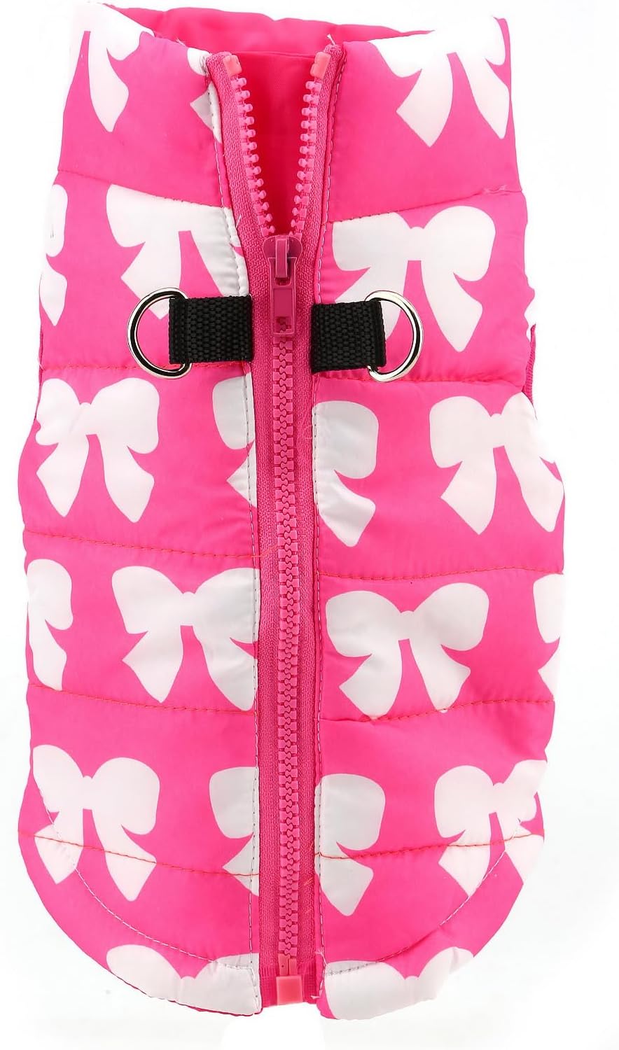 SMALLLEE_LUCKY_STORE Small Dog Cat Winter Coat Harness Jacket with D-ring Boy Girl Pet Puppy Comfort Padded Bomber Vest No Pull Chihuahua Clothes Pink Bows XS