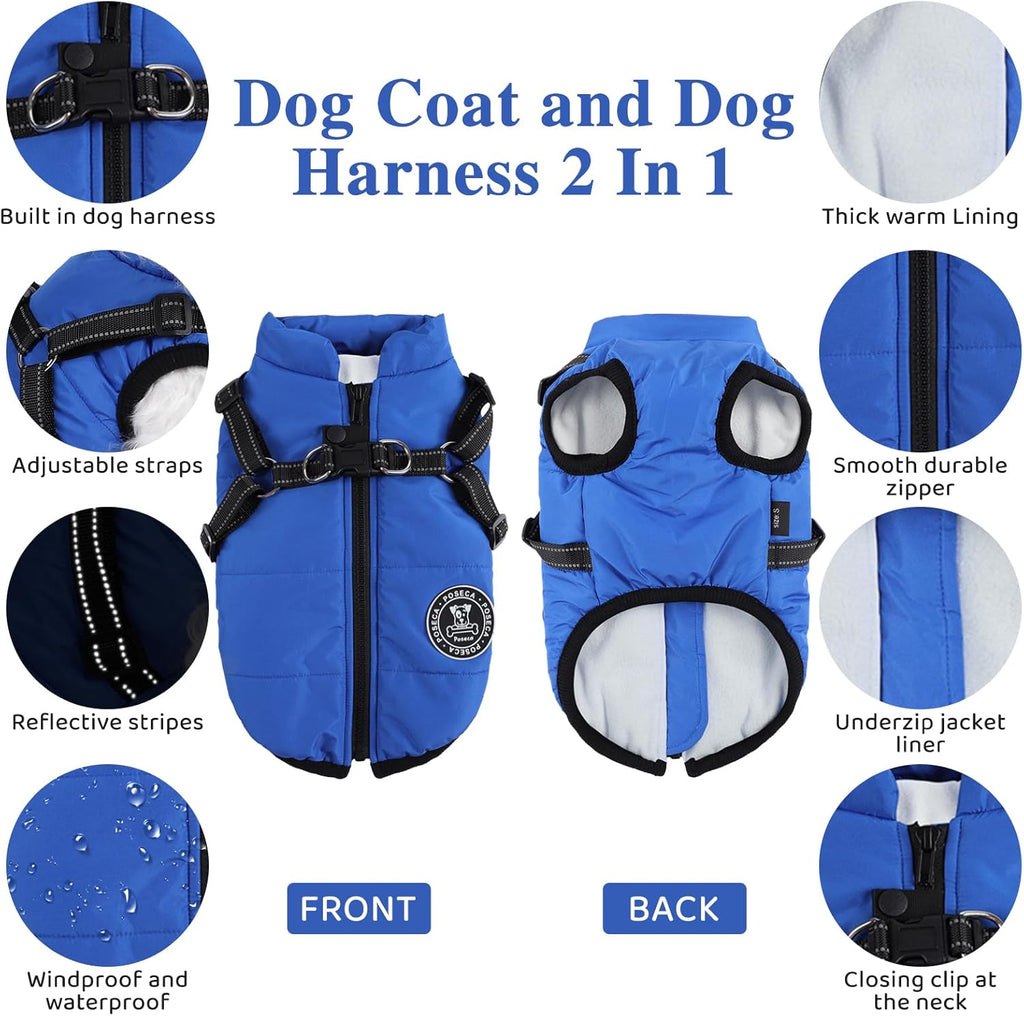 Poseca Dog Clothes for Small Dogs Dog Coat Waterproof Winter Jacket Warm Vest Dog Clothes Dog Coat Warm Winter Dog Jacket with Dog Harness for Small Medium Large Dogs