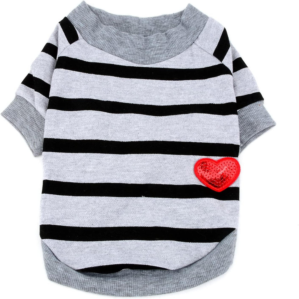 Zunea Dog Shirts for Small Dogs Summer Basic T-Shirt Striped Puppy Clothes Sequins Love Heart Sweatshirt Soft Cotton Short Sleeve Tee Shirt Pet Girl Boy Clothing Pullover Chihuahua Apparel Gray S