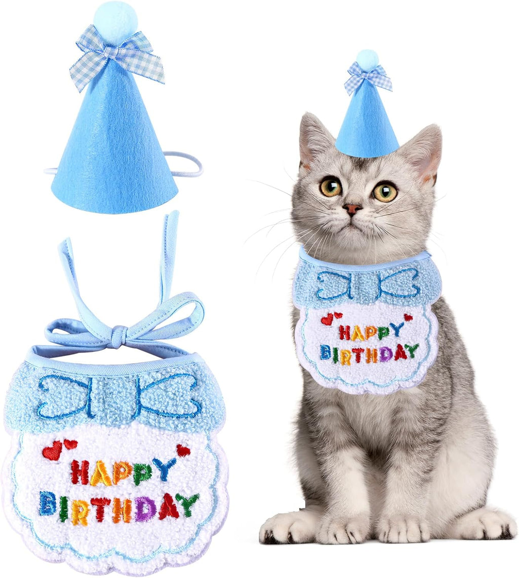 Small Dog Cat Birthday Hat Scarf Set,Cute Cat | ObaPet