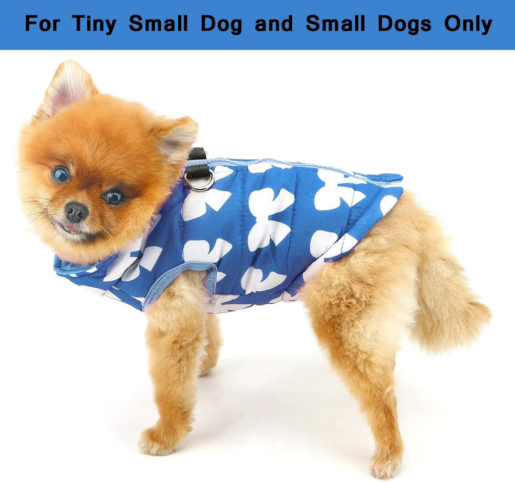 SMALLLEE_LUCKY_STORE Small Dog Cat Winter Coat Harness Jacket with D-ring Boy Girl Pet Puppy Comfort Padded Bomber Vest No Pull Chihuahua Clothes Pink Bows XS