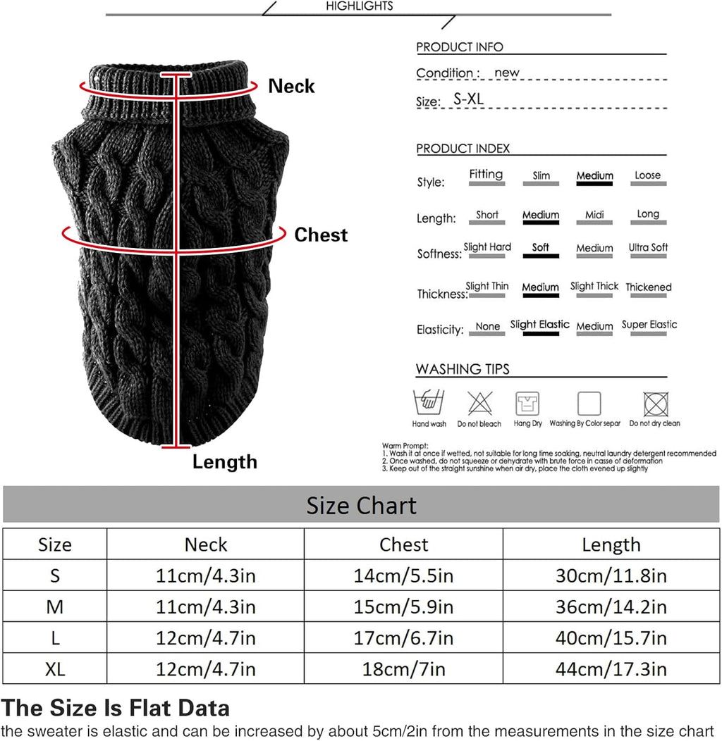 Pet Dog Turtleneck Knitting Sweater Coat Winter Warmer Thickening Pullover Knitwear Crochet Coat Clothes for Small Medium Large Dog Puppy Cat (M, Pink)