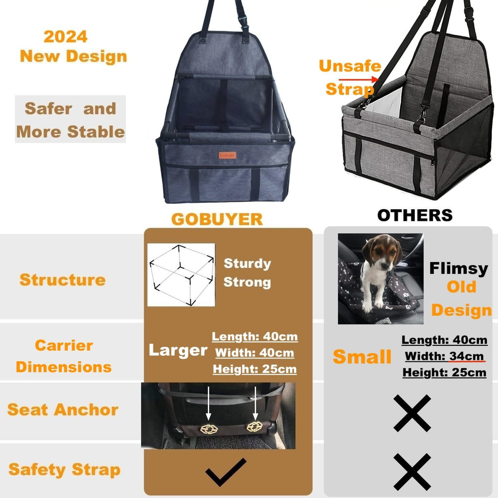 GoBuyer Waterproof Pet Dog Car Seat Booster Carrier with Seat Belt Harness Restraint for Puppy Cat Travel (Paw)