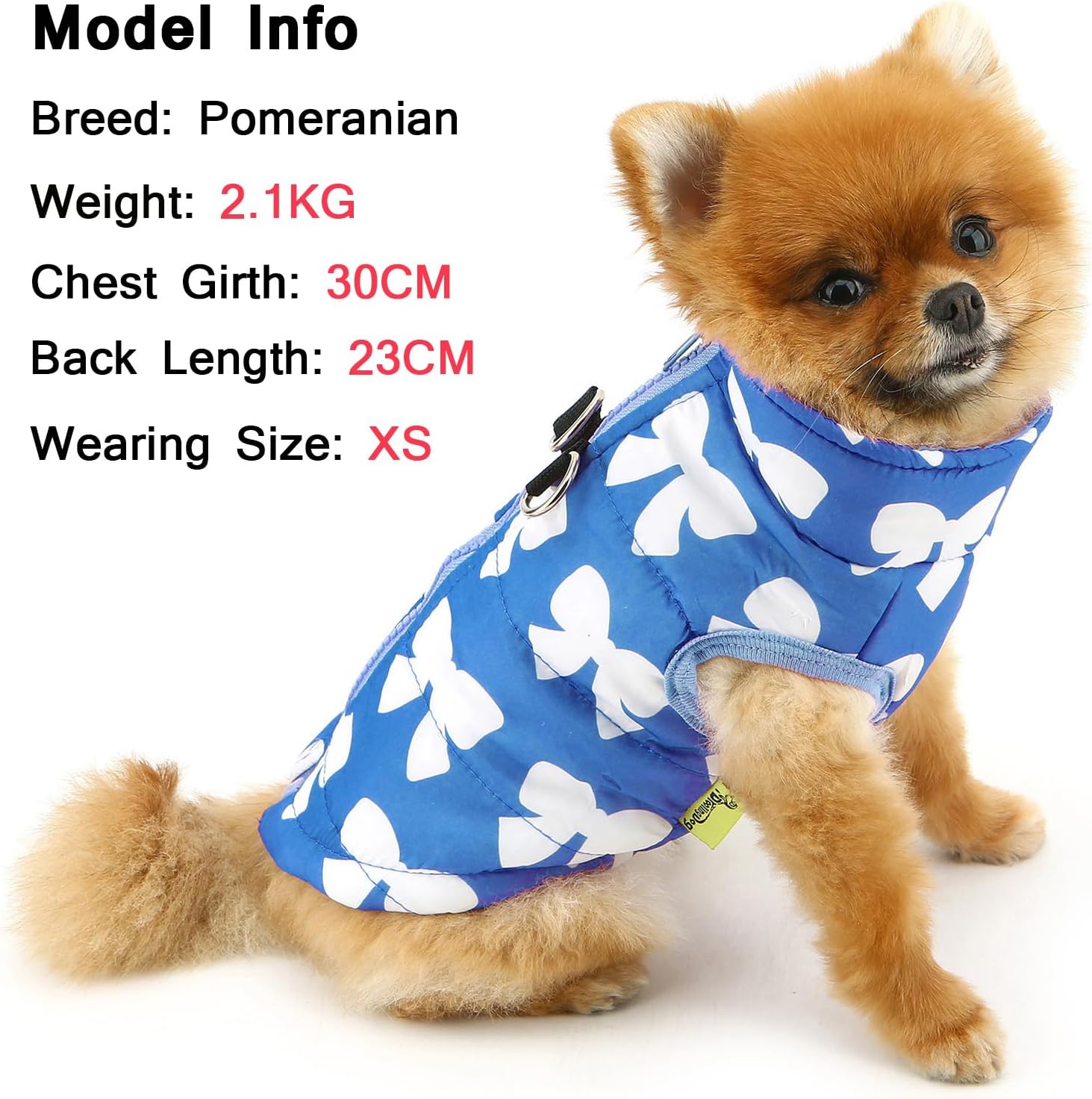 SMALLLEE_LUCKY_STORE Small Dog Cat Winter Coat Harness Jacket with D-ring Boy Girl Pet Puppy Comfort Padded Bomber Vest No Pull Chihuahua Clothes Pink Bows XS