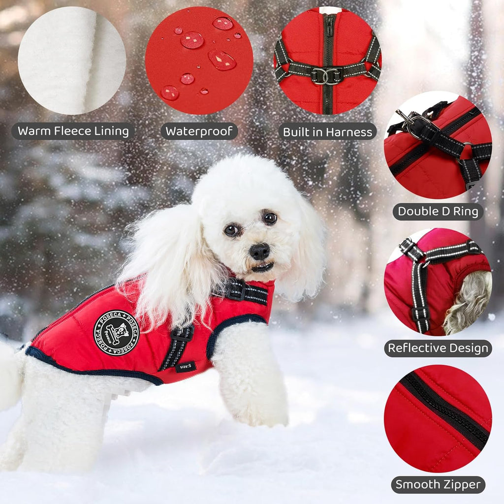 Poseca Dog Clothes for Small Dogs Dog Coat Waterproof Winter Jacket Warm Vest Dog Clothes Dog Coat Warm Winter Dog Jacket with Dog Harness for Small Medium Large Dogs