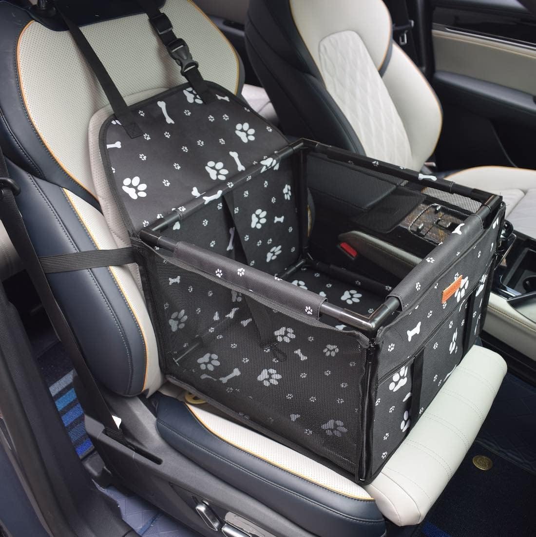 GoBuyer Waterproof Pet Dog Car Seat Booster Carrier with Seat Belt Harness Restraint for Puppy Cat Travel (Paw)