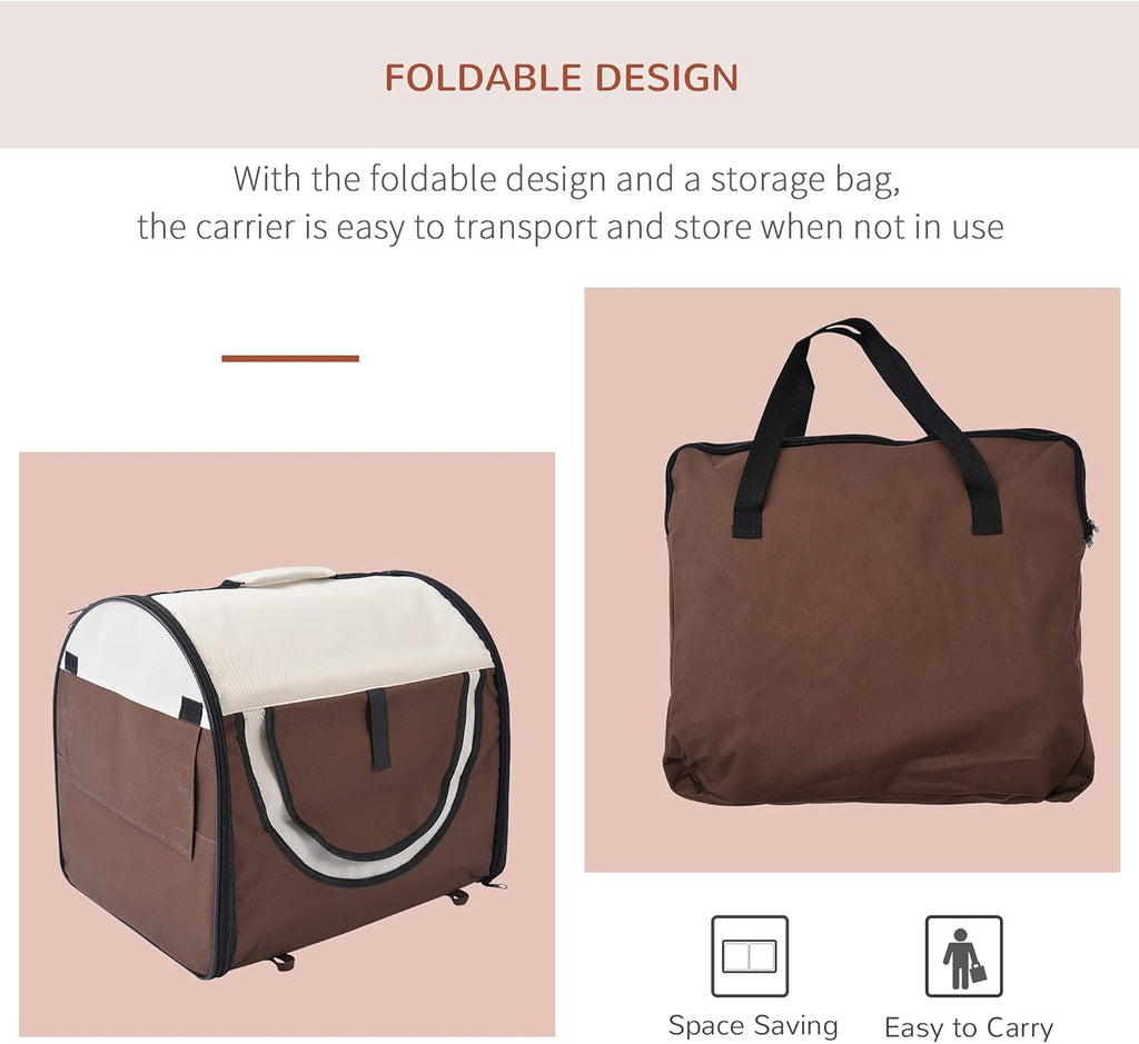 Pawhut Folding Fabric Soft Pet Crate Dog Cat Travel Carrier Cage Kennel House Brown 46L x 36W x 41H cm