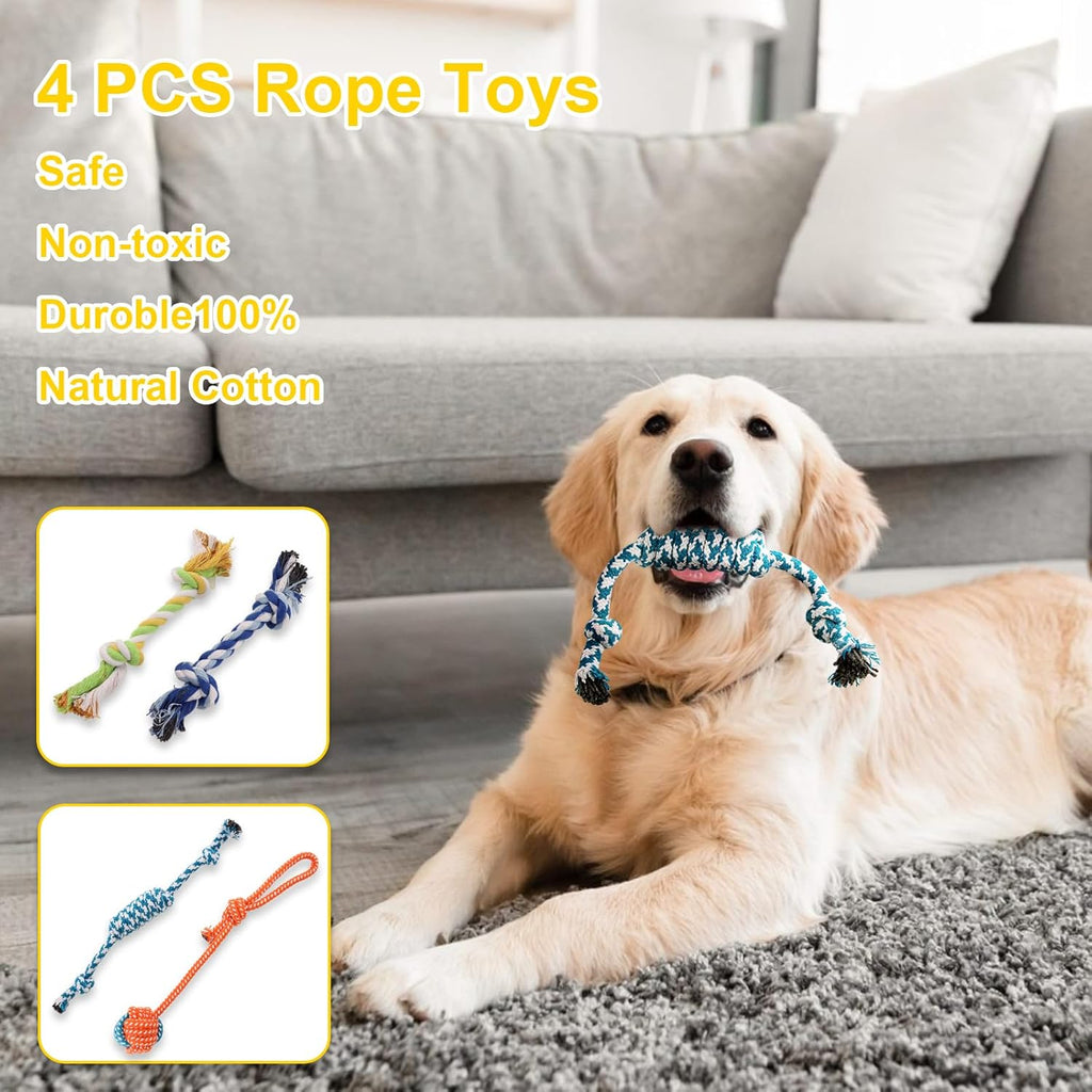 10 Pack Luxury Puppy Toys for Teething Small Dogs,Squeaky Plush Dog Rope Toys Set, Puppy Chew Toys with Cute Squeaky Dog Toys, Ball and More Rope Dog Chew Toys, Xmas Gift for Small and Medium Dogs