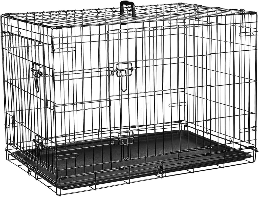 Cardys Dog Crate Puppy Pet Cage with Doors Easy Clean Removable Plastic Tray Folding Metal Easy Clean Portable Training Crate