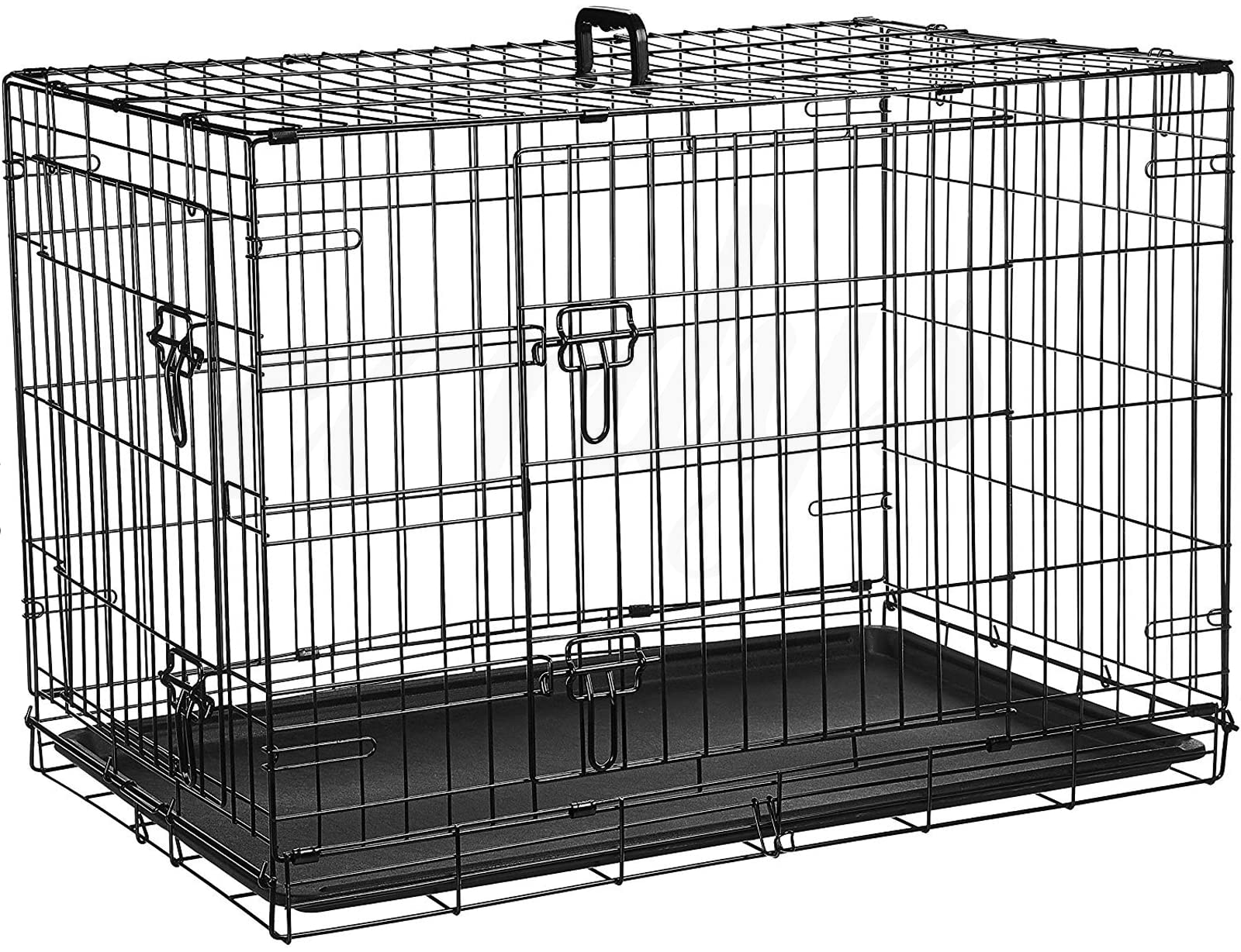 Cardys Dog Crate Puppy Pet Cage with Doors Easy Clean Removable Plastic Tray Folding Metal Easy Clean Portable Training Crate