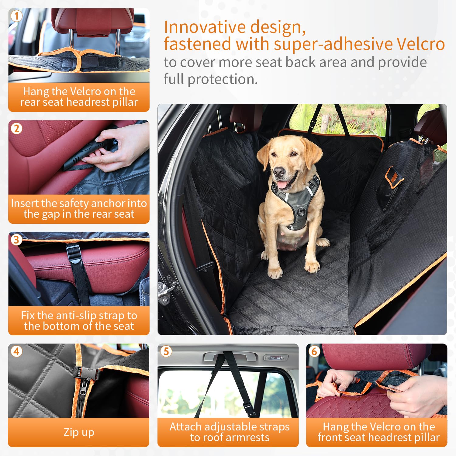 KYG Dog Car Seat Cover Dog Hammock For Car Back Seats With Side Protection And Mesh Visual Window, Durable Scratch Proof And Waterproof Pet Car Seat Cover For Cars/Trucks/Suv 135 X 148 Cm Red & Black