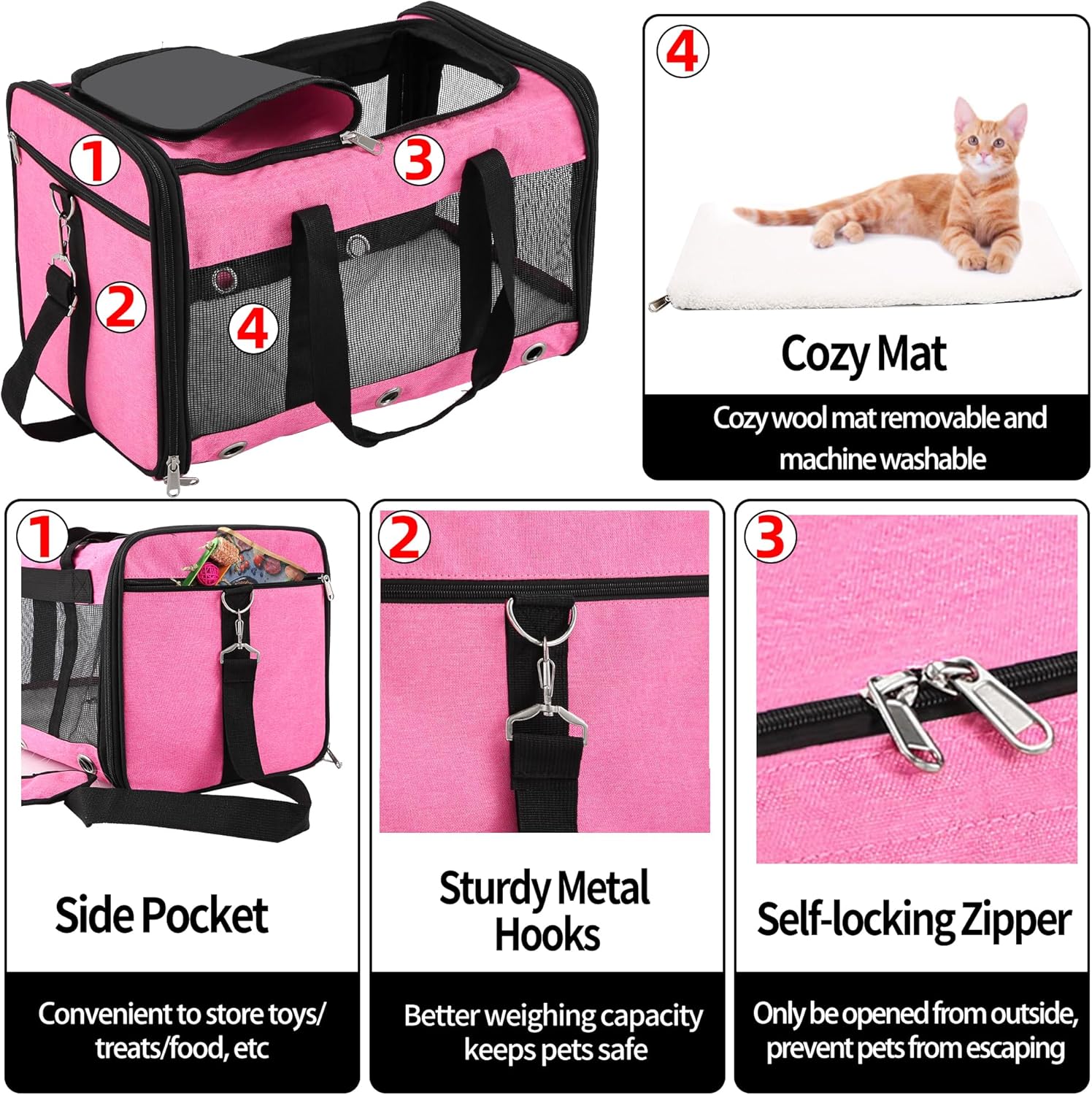 Soft Sided Foldable Cat/Dog/Pet Carrier Bag, Portable Puppy/Pets Travel Carriers For Cats/Dogs With Shoulder Strap & Removable Mat, Durable Cat Basket of 17 lbs Airline Approved - Black, M