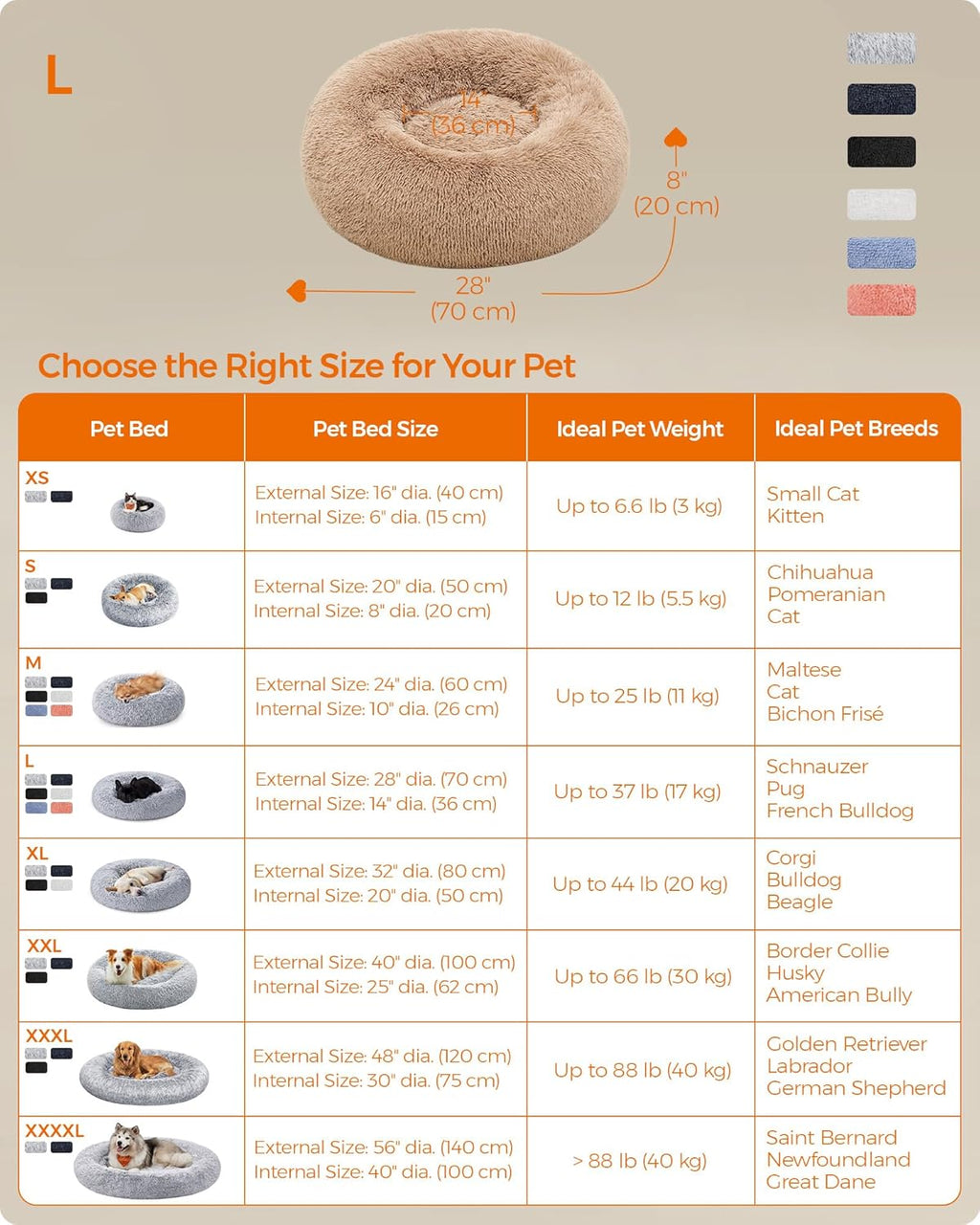 Feandrea Dog Bed, Donut Cat Bed, Fluffy Calming | ObaPet